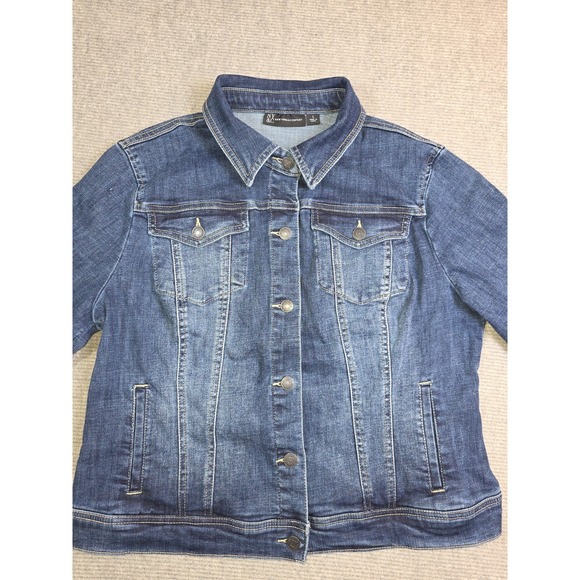 New York & Company Womens Stretch Denim Jean Jacket Distressed Size L - Picture 3 of 12